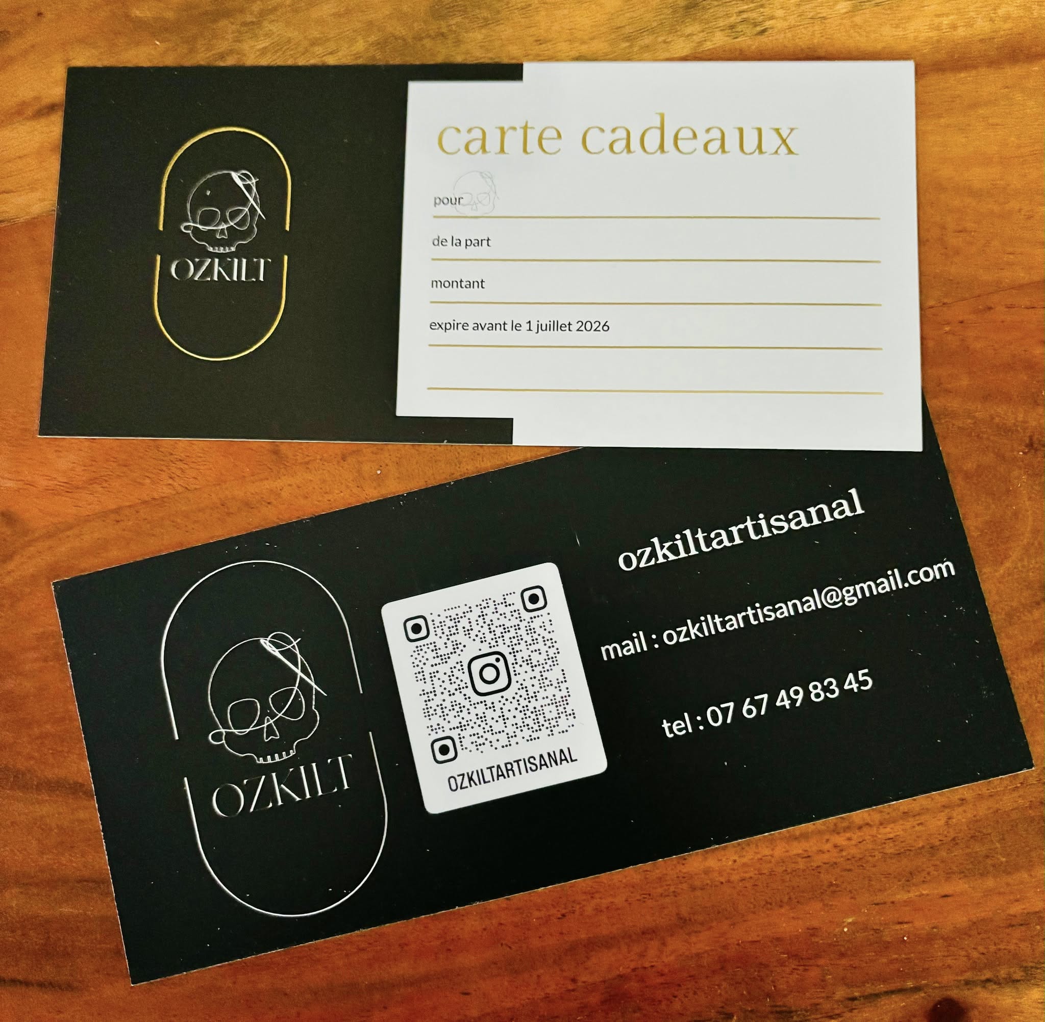 Cartes cadeaux OZKILT Artisanal